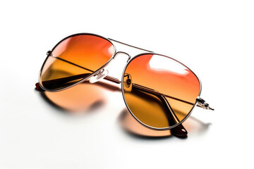 Orange Aviator Glasses On White Background. Generative AI