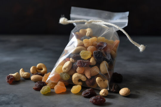 Healthy Snack Mix In Clear Plastic Bag. Generative AI