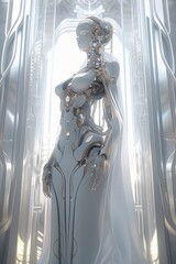 Female robot, Porcelain white humanoid cyborg. Android. AI - artificial intelligence concept.Generative AI