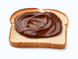 Chocolate spread on a slice of bread isolated on white background.