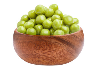 Wooden bowl full of delicious green peas, cut out
