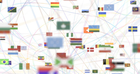Connection lines Around map with all country flags, Futuristic Technology