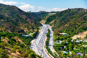 Overview of a west Los Angeles freeway taken from a hill