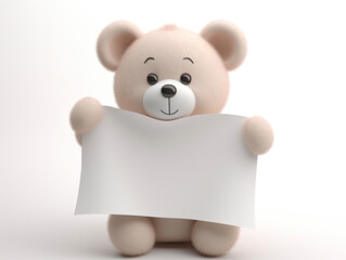 cute teddy bear holding a blank sheet