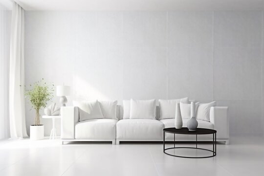 interior luxury stylish grey trendy render comfortable modern decoration couch concrete. Generative AI.