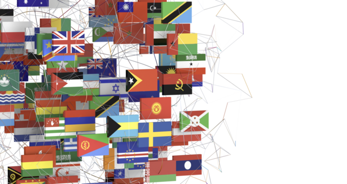 World map with all states and their flags