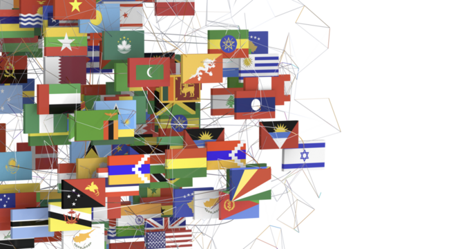 World map with all states and their flags