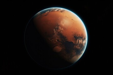 Night view of Earth from orbit. Red Mars in sky. Two planets. Thoughts of journey. Generative AI