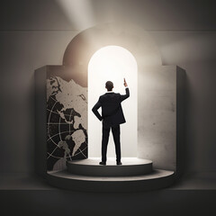 Obraz premium Ai generated illustration concept of leadership with a man who expresses his joy by raising his arm