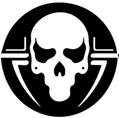 Sci-fi skull logo design in black and white, vector illustration of an alien head, extraterrestrial creature