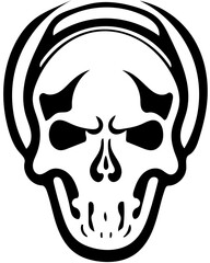 Sci-fi skull logo design in black and white, vector illustration of an alien head, extraterrestrial creature