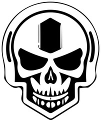 Sci-fi skull logo design in black and white, vector illustration of an alien head, extraterrestrial creature