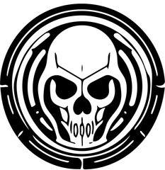 Sci-fi skull logo design in black and white, vector illustration of an alien head, extraterrestrial creature