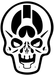 Sci-fi skull logo design in black and white, vector illustration of an alien head, extraterrestrial creature