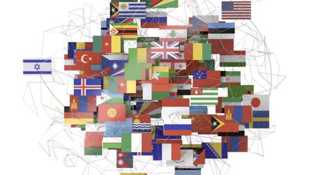 World map with all states and their flags