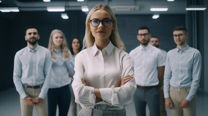 Fototapeta premium Ai generated illustration Smiling confident mature businesswoman leader looking at camera standing