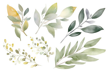 Bordure transparente à l'aquarelle - illustration avec des feuilles et des branches d'or vert, pour la papeterie de mariage, les salutations, les fonds d'écran, la mode, les arrière-plans, les texture