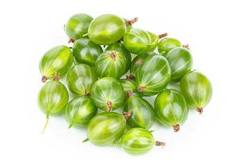 Lots of green gooseberries, close up. Isolated on white background.