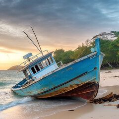 Obraz na płótnie Canvas boat on the beach, a Thai traditional wooden longtail boat, and beautiful sand Railay Beach, generative ai