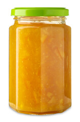 Orange marmalade in glass jar, cut out