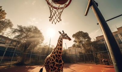 Giraffe Basketball Player Playing Basketball In The Street Generative AI