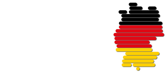 Umriss von Deutschland in Linien mit den Landesfarben