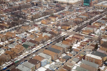 Obraz premium Aerial view of a residential suburb area in Chicago