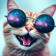 Naklejka premium Cat with sunglasses smiling, Generative AI