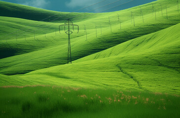 hills of green grass rising from the hills in the , Generative AI