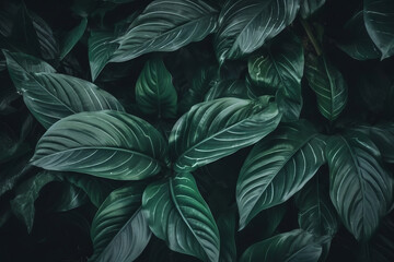 A tropical textured background with leaves and plants, perfect for a summer-themed decoration or wallpaper. The green and fresh design features palm trees and monstera leaves. Generative AI