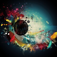Abstract musical background with notes and grunge textures. Vector illustration.