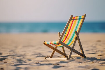 Fototapeta na wymiar Lounge chair on tropical sea beach. Summer vacation concept. Created with Generative AI