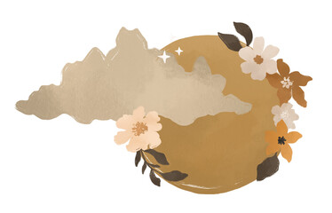 celestial woman space boho groovy magical composition poster clipart moon planet day yoga wall art