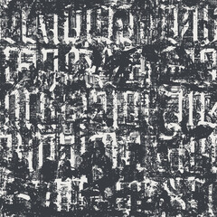 Seamless pattern of ornate Gothic letters. Monochrome repeating background with ancient Latin letters scratched, dirty backdrop. Vector texture, Wallpaper, wrapping paper or fabric in vintage style