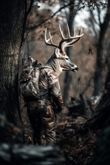 deer dressed in camo on the hunt