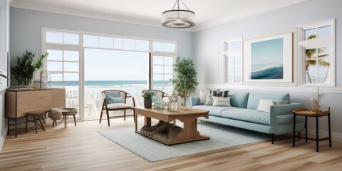 Fototapeta na wymiar Coastal interior design room with beautiful lightning generative ai