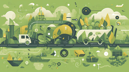 A green and white illustration of a city. AI generative.