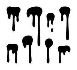 Drip paint. Drip paint silhouette set. Dripping liquid set. Vector illustration