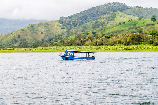 A view of water traffic on the Arenal Lake in Costa Rica during the dry season