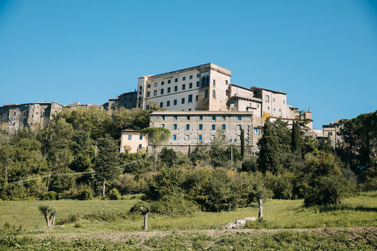 View of Orsini Palace, Bomarzo, Lazio, Italy hillside on a clear day