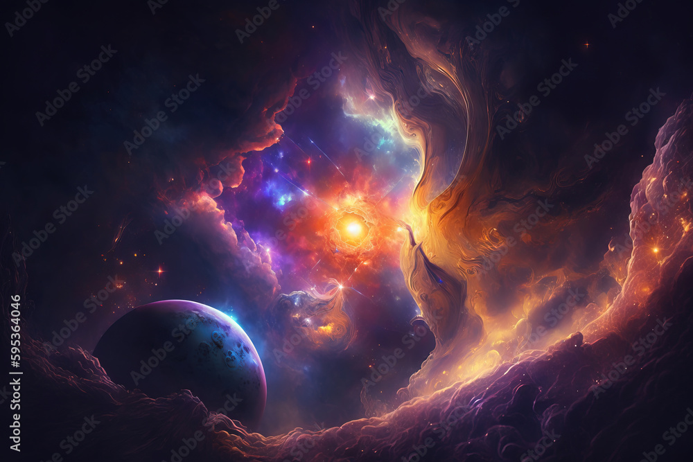 Canvas Prints colorful nebula with stars. fantasy galaxy generative ai background