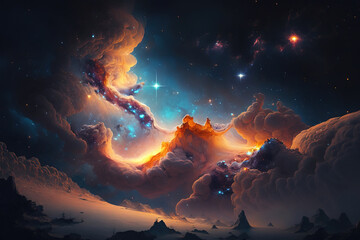 Colorful nebula with stars. Fantasy galaxy generative AI background