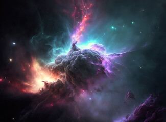 Colorful nebula with stars. Fantasy galaxy generative AI background