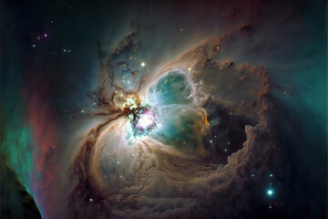 Pearl nebula with stars. Fantasy galaxy generative AI background