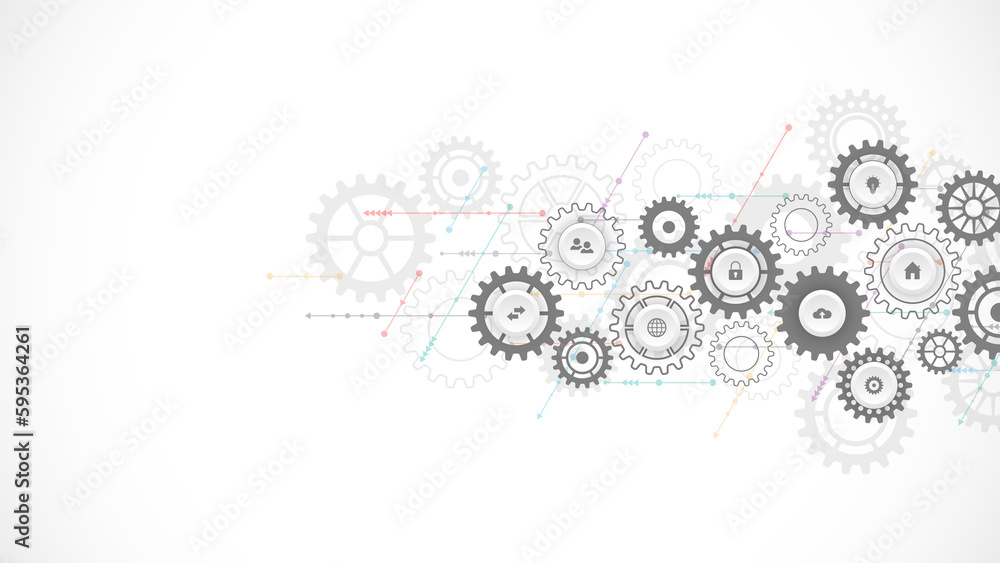 Poster information technology concept with infographic elements and flat icons. cogs and gear wheel mechani