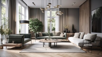 Fototapeta na wymiar Contemporary interior design room with beautiful lightning generative ai
