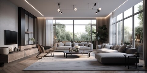 Obraz premium Contemporary interior design room with beautiful lightning generative ai