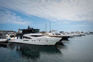 Fototapeta premium Russia, Sochi -April 13, 2023, seaport, Ships and yachts at the pier