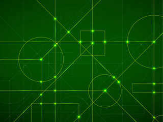 Fototapeta premium Abstract neon background of engineering drawing. Technological wallpaper made with circles and lines. Geometric design