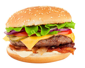 delicious fast food, burger, hamburger, cheeseburger, isolated on white background, full depth of...